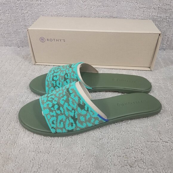 Rothy's The Slide Aqua Camo Spot Slip On Flats Sandals Women's Size US 7, 9, 10 - Picture 5 of 10